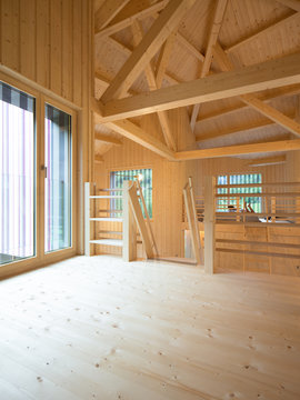 Interior of modrn wooden house