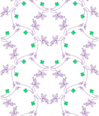Vintage monohrome floral seamless pattern. Vector. Seamless texture with flowers and trefoil. Clover leaf