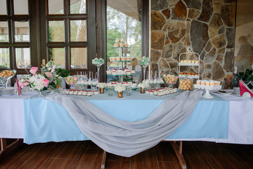 Delicious candy bar made of cookies, cold desserts and other sweets