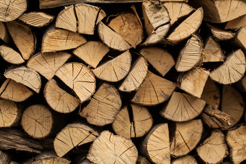 Stacked firewood background, logs