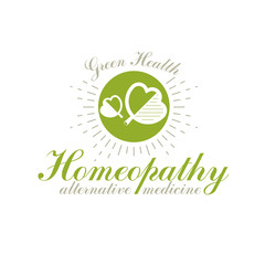 Green spring leaves vector symbol for use in medical and social theme advertisement. Raw food diet vector graphic conceptual logo, no gm theme.