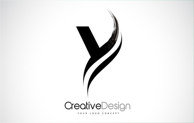 Y Letter Design Brush Paint Stroke. - obrazy, fototapety, plakaty
