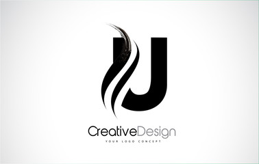 U Letter Logo Design Brush Paint Stroke. Artistic Black Paintbrush Stroke. © twindesigner