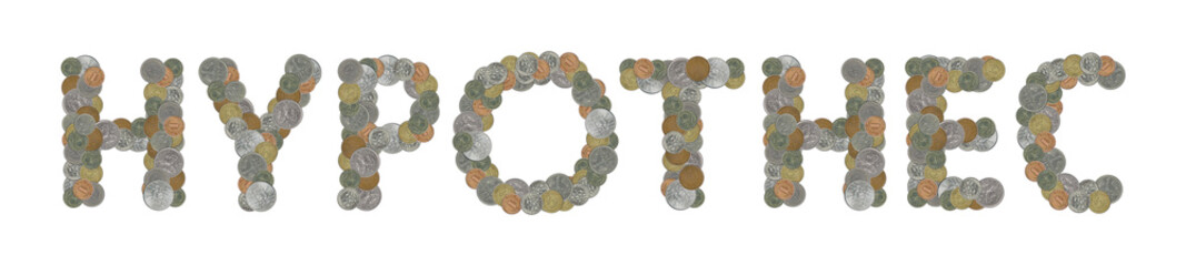 HYPOTHEC word with old coins on white background