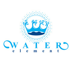 Pure water vector abstract logo created in the shape of royal crown. Business emblem best for use in mineral water advertising.