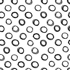 Ink hand drawn abstract circles seamless pattern