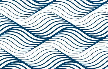 Crédence de cuisine en verre imprimé Mer Modèle sans couture de vagues d& 39 eau, lignes de courbe vectorielles abstraites, arrière-plan de carrelage répété, vagues rythmiques de couleur bleue.