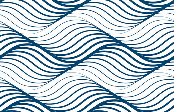 Water waves seamless pattern, vector curve lines abstract repeat tiling background, blue colored rhythmic waves.