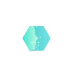 Research of human mimics, new technologies of the future abstract vector logo template. Face Scan with Grid. Turquoise hexagon shape.