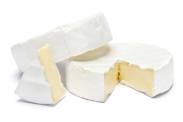 Round brie or camambert cheese on a white background