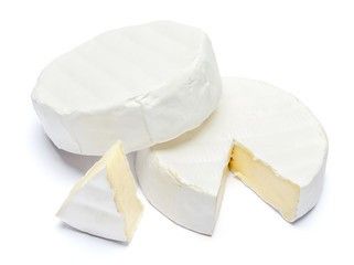 Round brie or camambert cheese on a white background