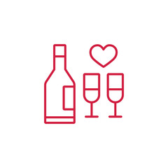 alcohol bottle with glasses thin line red icon