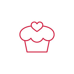 romantic cake cupcake thin line red icon