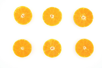Top view Orange  fruit slice isolated on white background .
