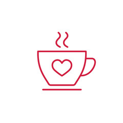tea cup with heart and steam thin line red icon