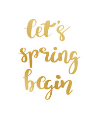 Hand lettered style spring design on a grungy background with green ink blots