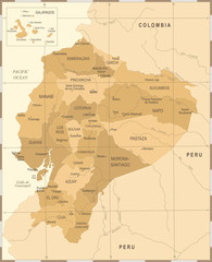 Ecuador Map - Vintage Detailed Vector Illustration