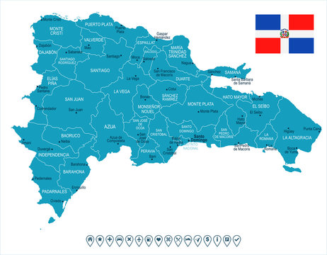 Dominican Republic - map and flag - Detailed Vector Illustration