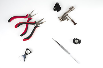 Jewelry tools isolated on white background.