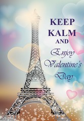 Happy Valentine Day Romantic card with balloons and Eiffel Tower Vector illustrations