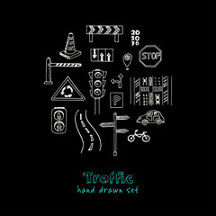 Fototapeta premium Hand drawn doodle traffic set.