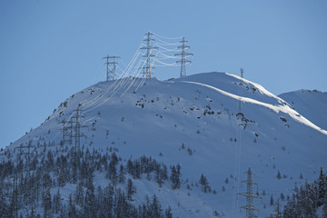 Obraz premium Hochspannungsleitungen im Obergoms, Wallis, Schweiz