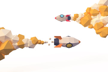 rocket lunch to space background  investment business stock money crypto currency market profit concept low poly cartoon style 3d render.