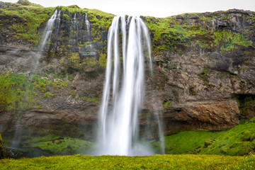 view of beautiful waterfall Seljalandsfoss in summer, Iceland
