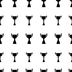 Winner trophy cup seamless pattern. Black simple silhouette texture. Championship prize for first place. Vector illustration.
