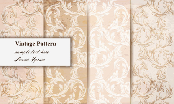 Damask patterns set Vector. Baroque ornament decor. Vintage background. Pastel color fabric textures
