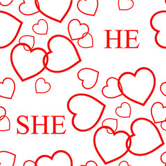 Red hearts seamless pattern on a pink background. Vector illustration