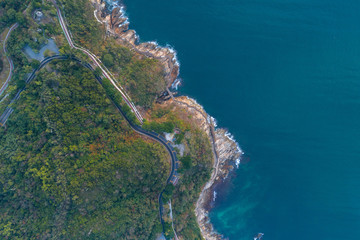 looking down from drone aerial view of the coastline