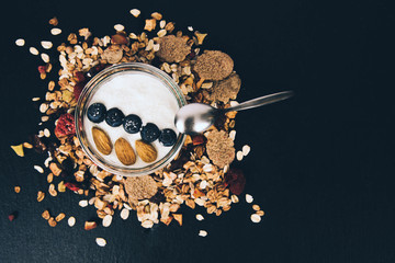 Healthy breakfast fresh granola muesli.