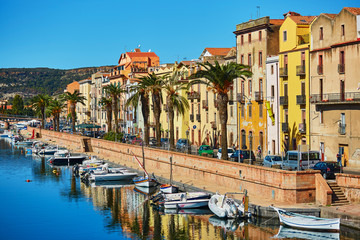 Colorful houses on a street of Bosa, Sardinia, Italy