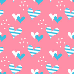 Hand drawn hearts and dots seamless vector pattern.