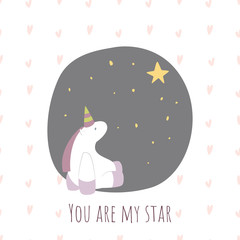 You are my star. Postcard for Valentine's Day with a Unicorn. - 188388553