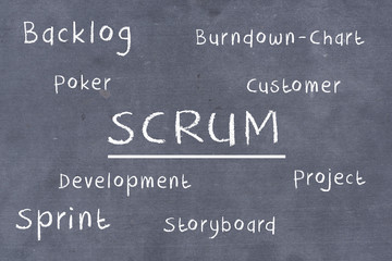 SCRUM mit einigen Schlagwörter aus dem Projektmanagement