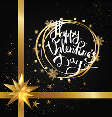 Happy Valentines Day Inscription in Golden Frame