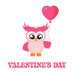 cartoon cute owl with balloons and text