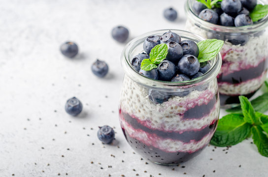 Chia pudding with blueberry and jam
