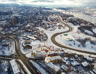 Fototapeta na wymiar View of the city of Nizhny Novgorod from the top at dawn. City landscape