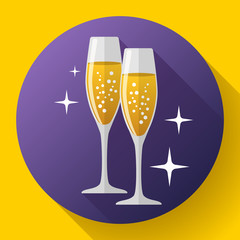 Two glasses of champagne Icon with sparkles