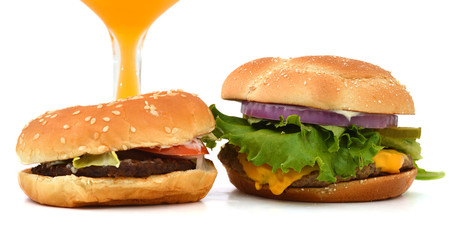 gourmet cheeseburger served meal served with french fries and soda