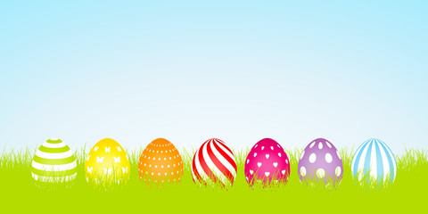 Easter Banner Meadow Eggs White Pattern Color Sky