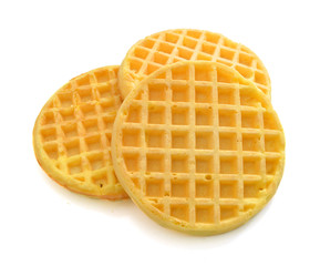 Pile of sweet waffles isolated on white background