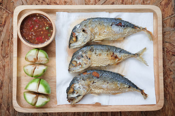 Fried mackerel with eggplant and Nam Prik