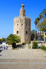 Fototapeta na wymiar The famous Torre del Oro, the Moorish tower built to defend Sevill