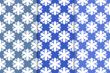 Set of floral ornaments. Vertical blue seamless patterns
