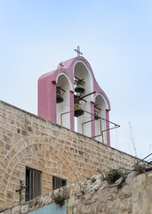 The Bell tower of Greek Orthodox Metropolite of Nazareth in the old city of Nazareth in Israel