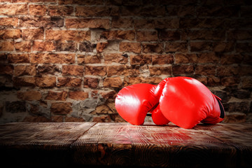 boxing gloves and desk of free space 